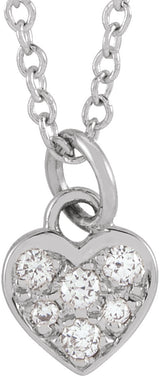14K White Gold .06 CTW Natural Diamond Petite Heart 16-18" Necklace