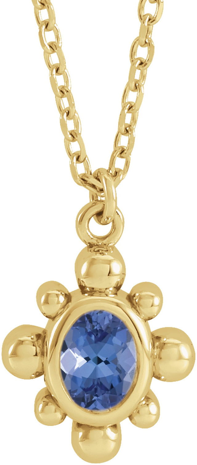 14K Yellow Gold Natural Tanzanite Beaded 16-18" Necklace
