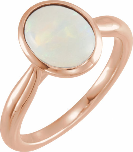 14K Rose 10x8 mm Natural Ethiopian Opal Cabochon Ring