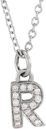 14K White Gold .05 CTW Natural Diamond Petite Initial R 16-18" Necklace