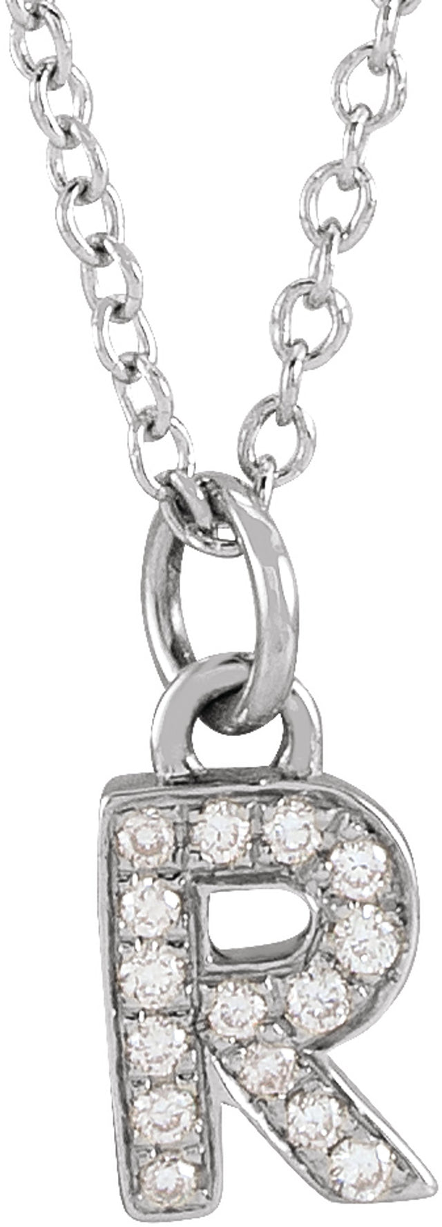 14K White Gold .05 CTW Natural Diamond Petite Initial R 16-18" Necklace