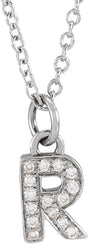 14K White .05 CTW Natural Diamond Petite Initial R 16-18" Necklace