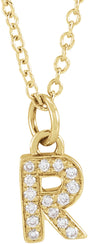 14K Yellow .05 CTW Natural Diamond Petite Initial R 16-18" Necklace