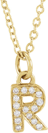 14K Yellow Gold .05 CTW Natural Diamond Petite Initial R 16-18" Necklace