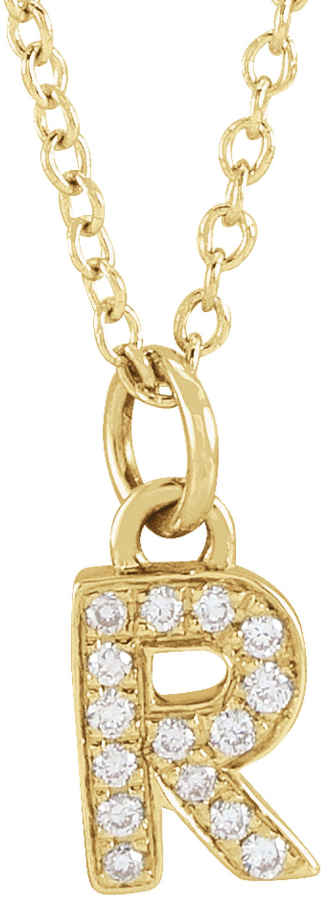 14K Yellow Gold .05 CTW Natural Diamond Petite Initial R 16-18" Necklace