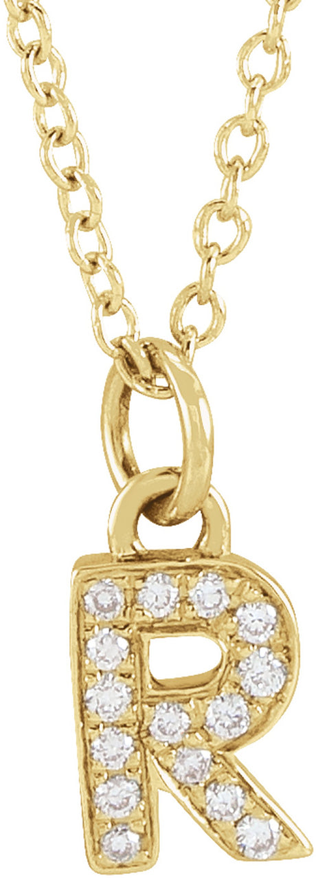 14K Yellow Gold .05 CTW Natural Diamond Petite Initial R 16-18" Necklace