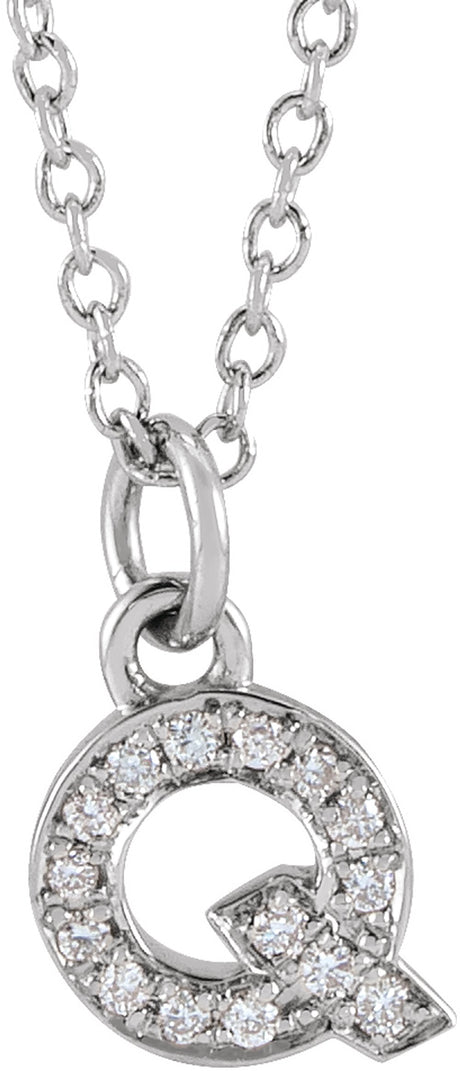 14K White Gold .05 CTW Natural Diamond Petite Initial Q 16-18" Necklace