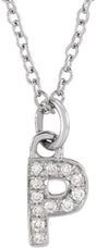 14K White .04 CTW Natural Diamond Petite Initial P 16-18" Necklace