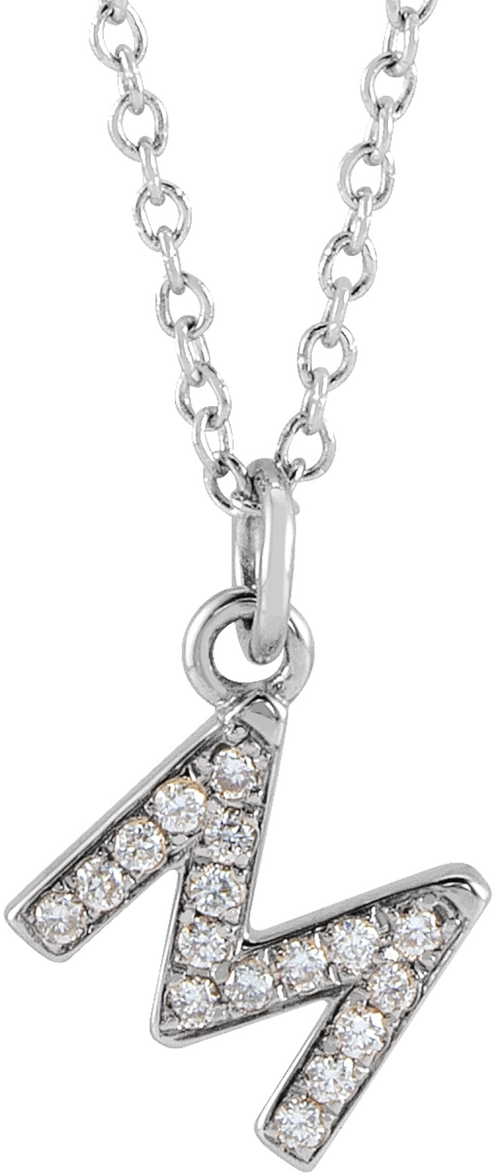 14K White .06 CTW Natural Diamond Petite Initial M 16-18" Necklace