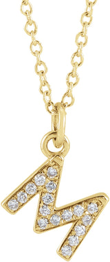 14K Yellow .06 CTW Natural Diamond Petite Initial M 16-18" Necklace