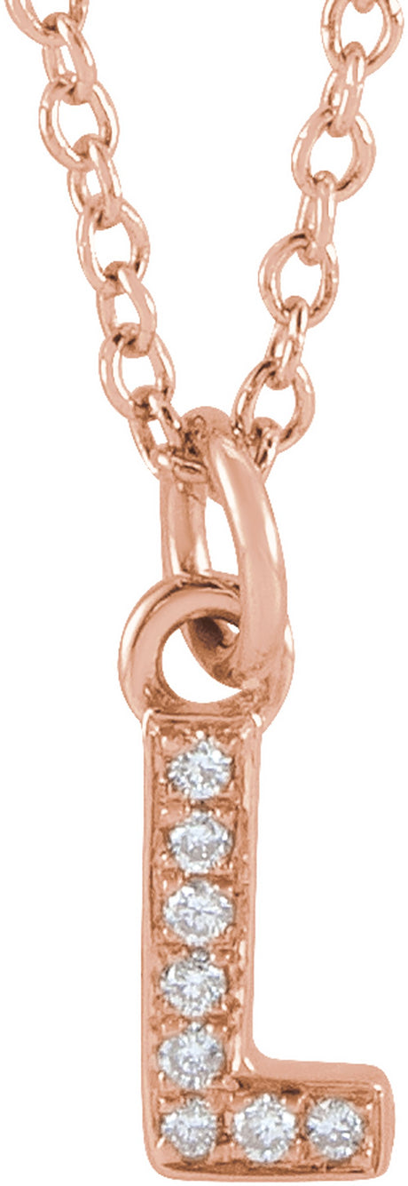 14K Rose Gold .03 CTW Natural Diamond Petite Initial L 16-18" Necklace