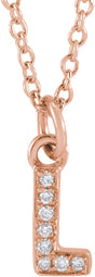 14K Rose .03 CTW Natural Diamond Petite Initial L 16-18" Necklace