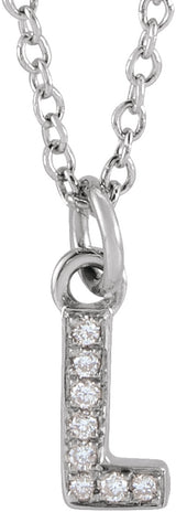 14K White Gold .03 CTW Natural Diamond Petite Initial L 16-18" Necklace