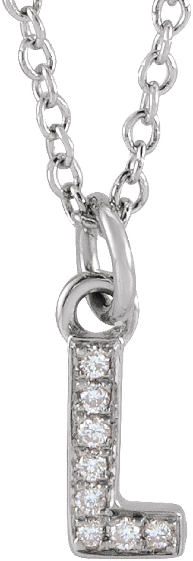 14K White Gold .03 CTW Natural Diamond Petite Initial L 16-18" Necklace