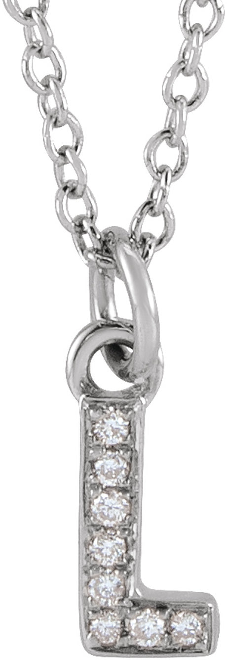 14K White .03 CTW Natural Diamond Petite Initial L 16-18" Necklace