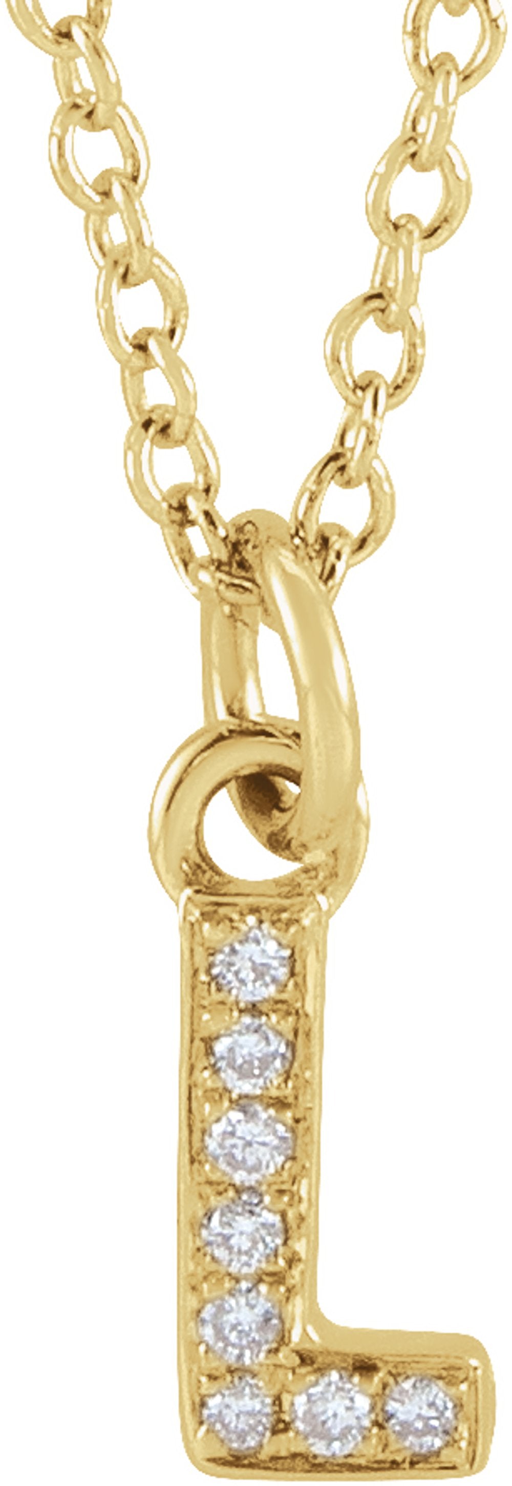 14K Yellow Gold .03 CTW Natural Diamond Petite Initial L 16-18" Necklace