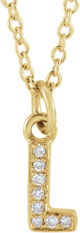14K Yellow Gold .03 CTW Natural Diamond Petite Initial L 16-18" Necklace