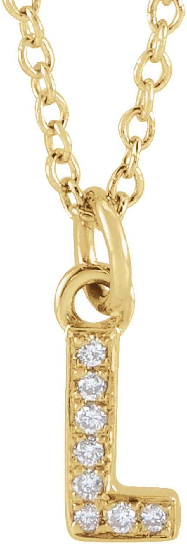 14K Yellow Gold .03 CTW Natural Diamond Petite Initial L 16-18" Necklace
