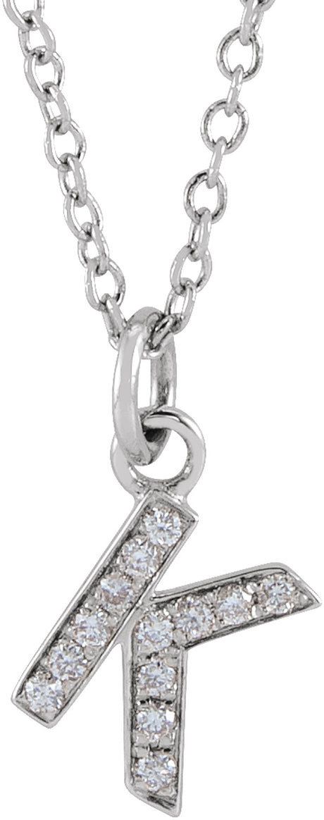 14K White Gold .045 CTW Natural Diamond Petite Initial K 16-18" Necklace