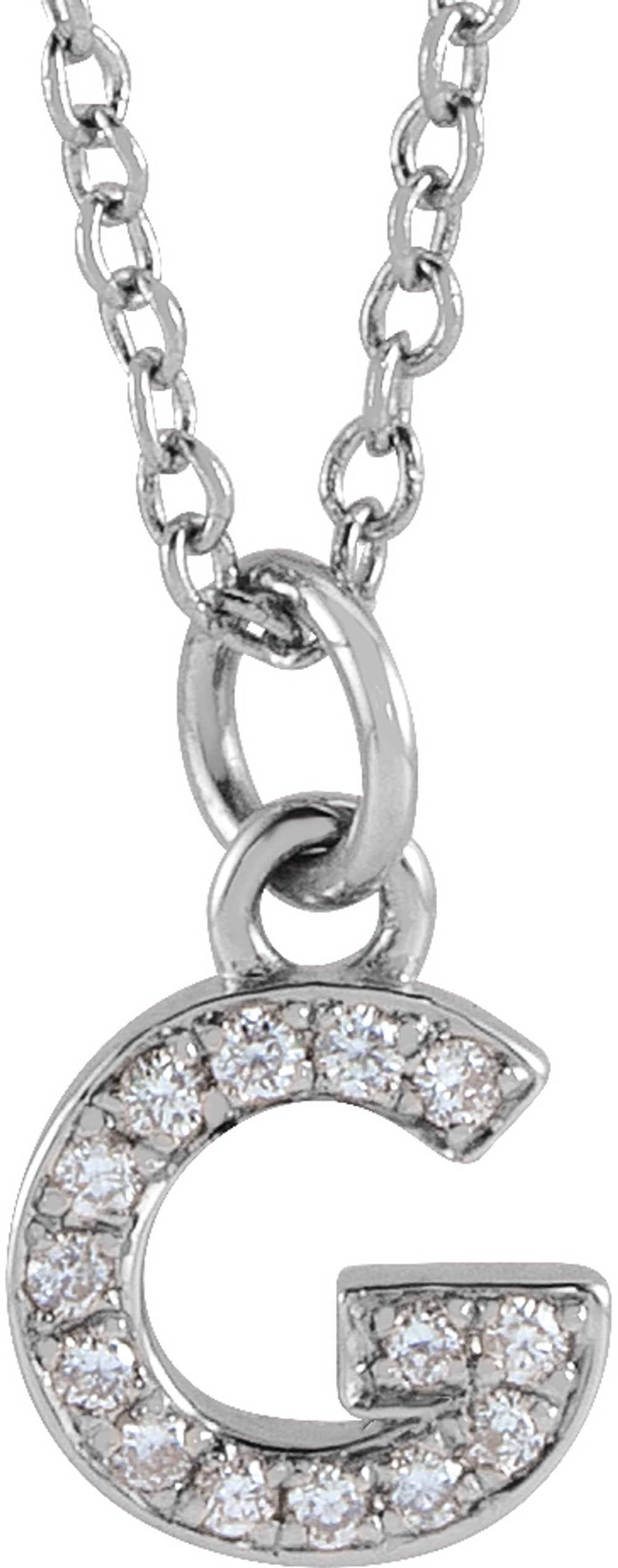 14K White .05 CTW Natural Diamond Petite Initial G 16-18" Necklace