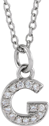 14K White .05 CTW Natural Diamond Petite Initial G 16-18" Necklace