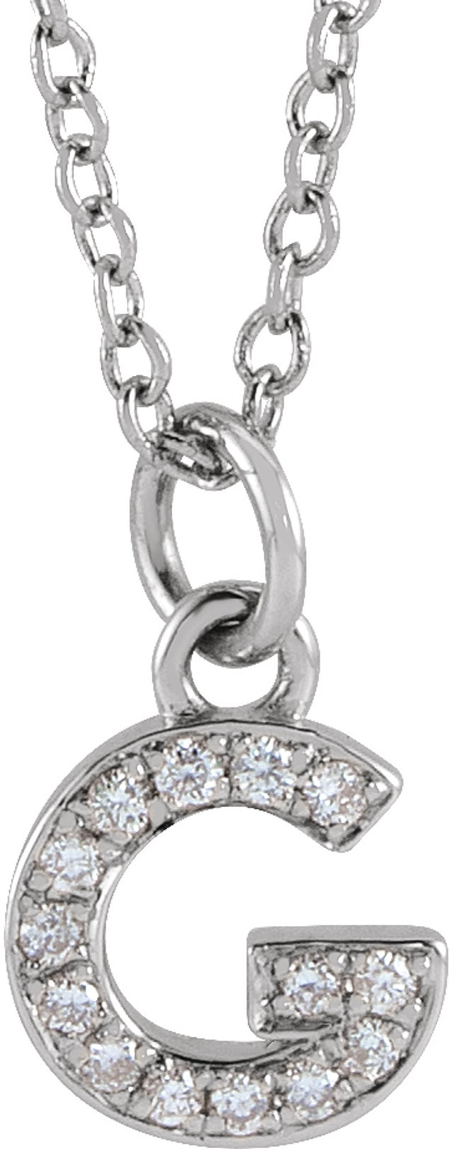 14K White Gold .05 CTW Natural Diamond Petite Initial G 16-18" Necklace