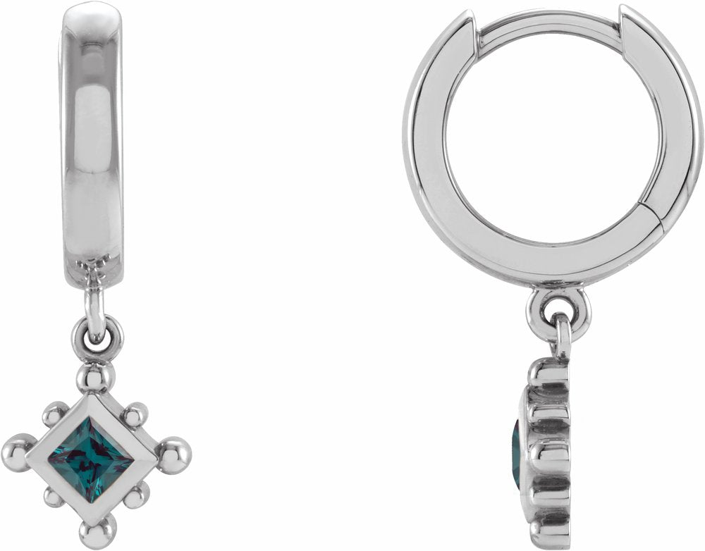 Sterling Silver Lab-Grown Alexandrite Beaded Bezel-Set Hoop Earrings
