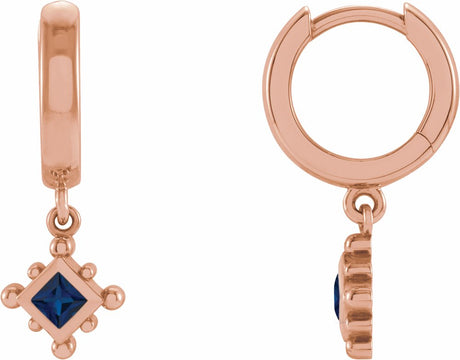14K Rose Lab-Grown Blue Sapphire Beaded Bezel-Set Hoop Earrings