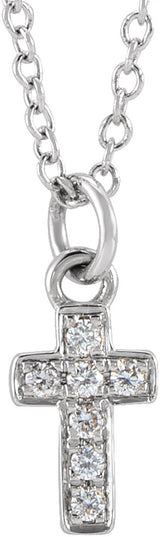 14K White Gold .04 CTW Natural Diamond Youth Cross 15" Necklace