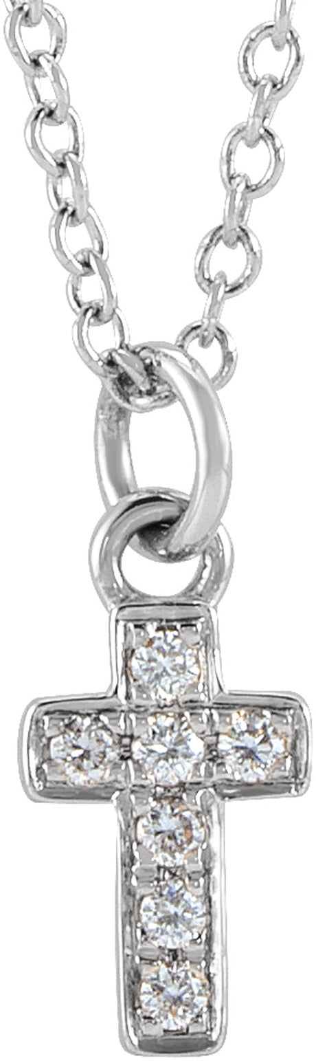 14K White Gold .04 CTW Natural Diamond Youth Cross 15" Necklace