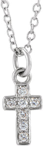 14K White Gold .04 CTW Natural Diamond Youth Cross 15" Necklace