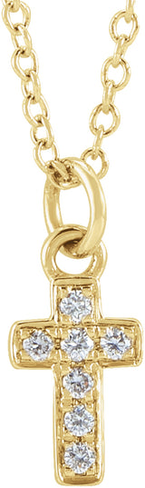 14K Yellow .04 CTW Natural Diamond Youth Cross 15" Necklace
