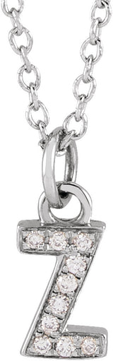 14K White Gold .03 CTW Natural Diamond Petite Initial Z 16-18" Necklace
