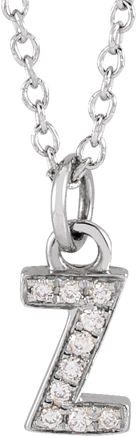 14K White Gold .03 CTW Natural Diamond Petite Initial Z 16-18" Necklace