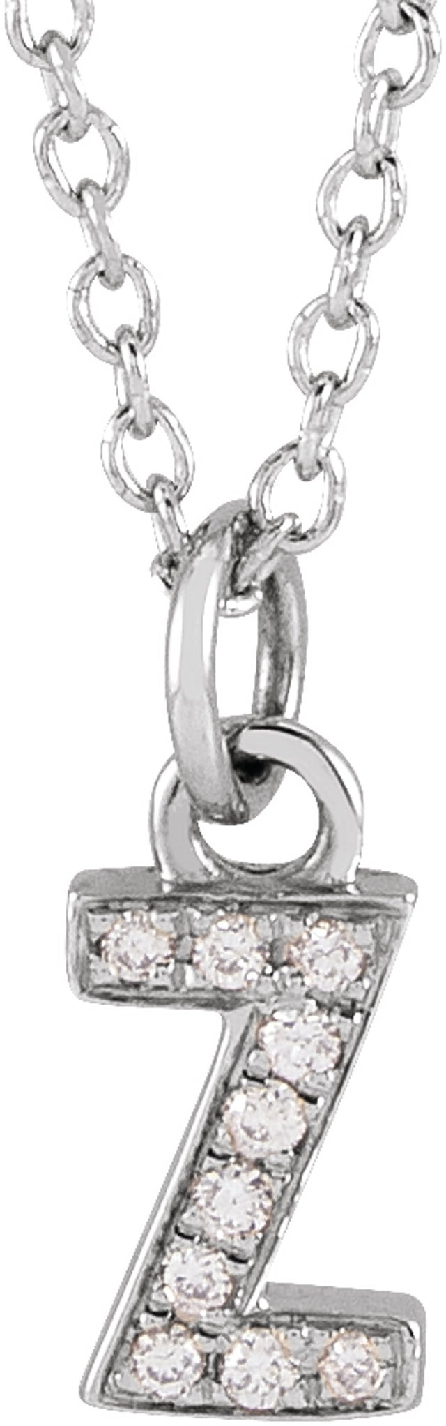 14K White Gold .03 CTW Natural Diamond Petite Initial Z 16-18" Necklace