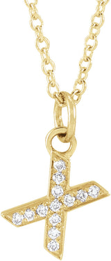 14K Yellow Gold .04 CTW Natural Diamond Petite Initial X 16-18" Necklace