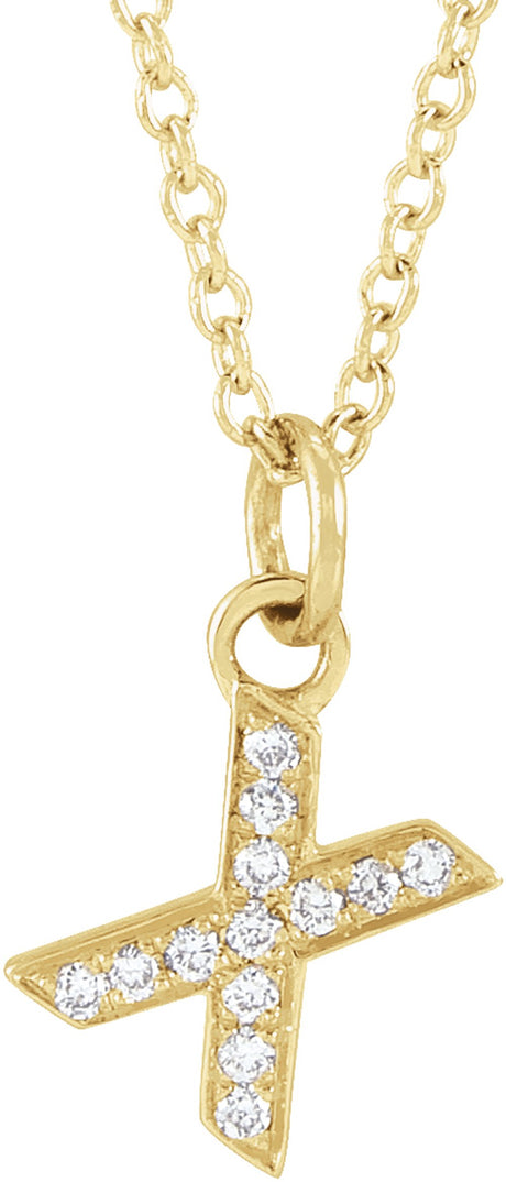 14K Yellow Gold .04 CTW Natural Diamond Petite Initial X 16-18" Necklace