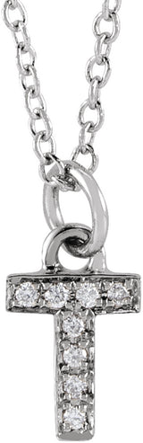 14K White Gold .03 CTW Natural Diamond Petite Initial T 16-18" Necklace