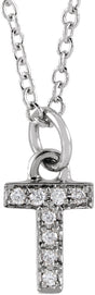 14K White Gold .03 CTW Natural Diamond Petite Initial T 16-18" Necklace