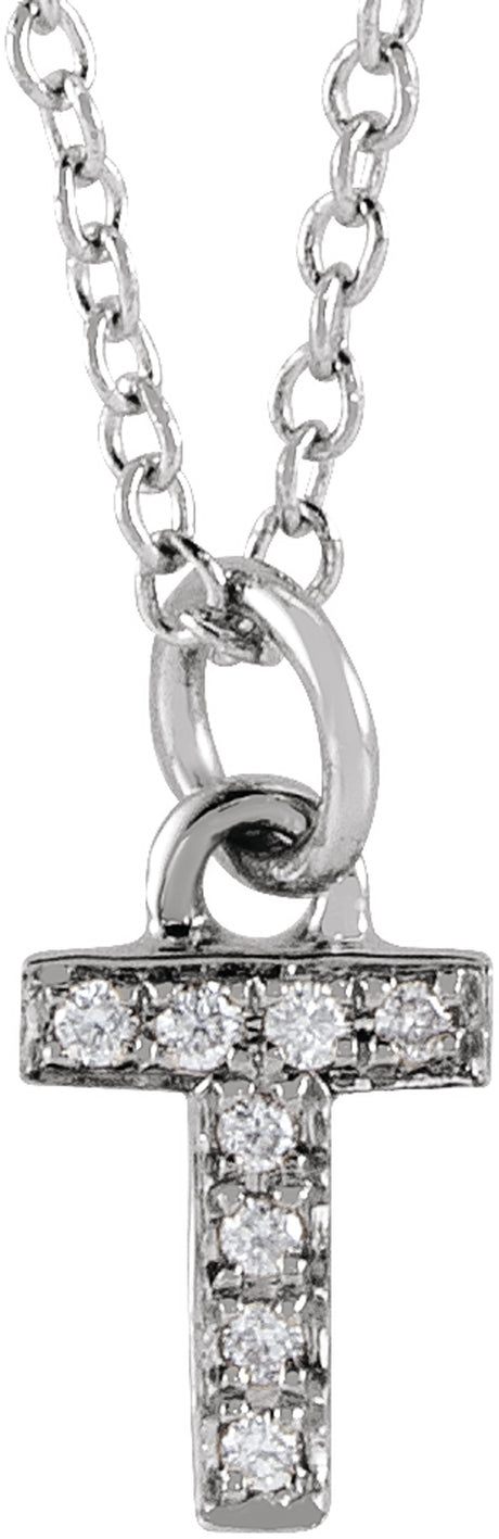 14K White Gold .03 CTW Natural Diamond Petite Initial T 16-18" Necklace
