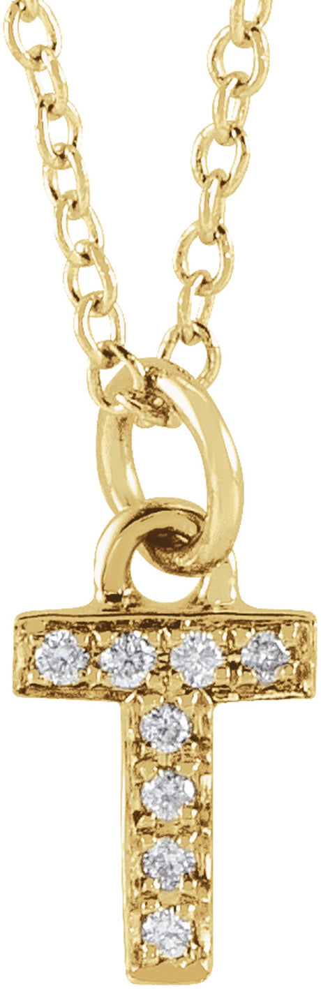 14K Yellow .03 CTW Natural Diamond Petite Initial T 16-18" Necklace
