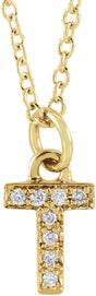 14K Yellow .03 CTW Natural Diamond Petite Initial T 16-18" Necklace