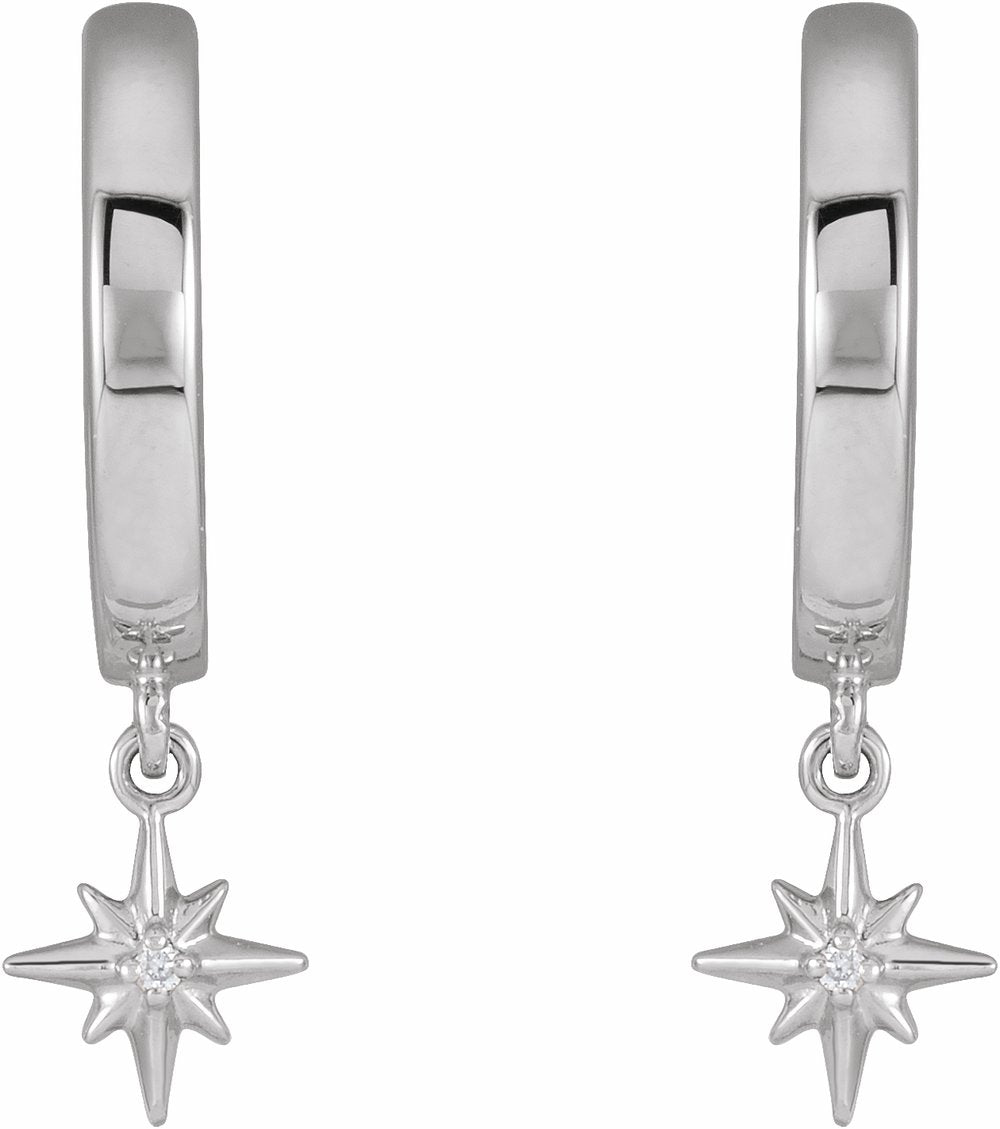 14K White .0075 CTW Natural Diamond Star Hinged Hoop Earrings