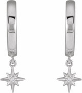 14K White .0075 CTW Natural Diamond Star Hinged Hoop Earrings