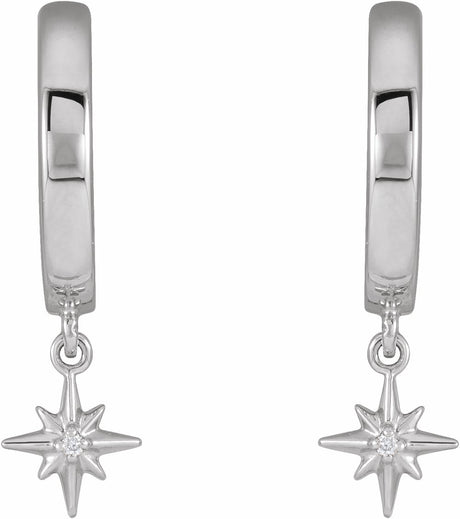 14K White .0075 CTW Natural Diamond Star Hinged Hoop Earrings