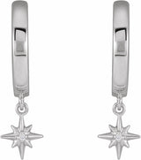 14K White .0075 CTW Natural Diamond Star Hinged Hoop Earrings