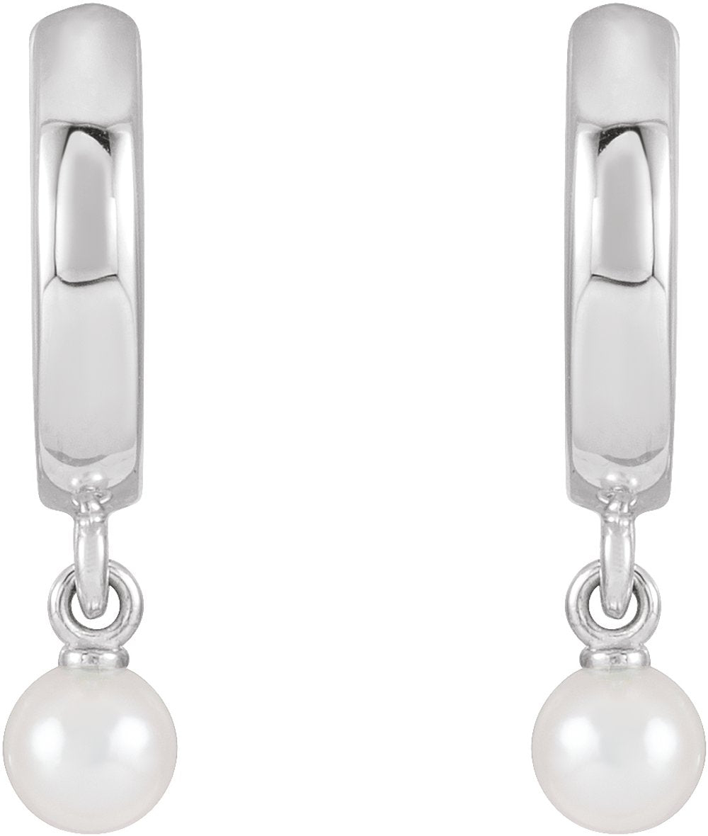 14K White Cultured Seed Pearl Hoop Earrings