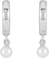 14K White Cultured Seed Pearl Hoop Earrings