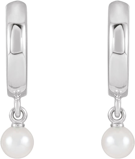 14K White Cultured Seed Pearl Hoop Earrings