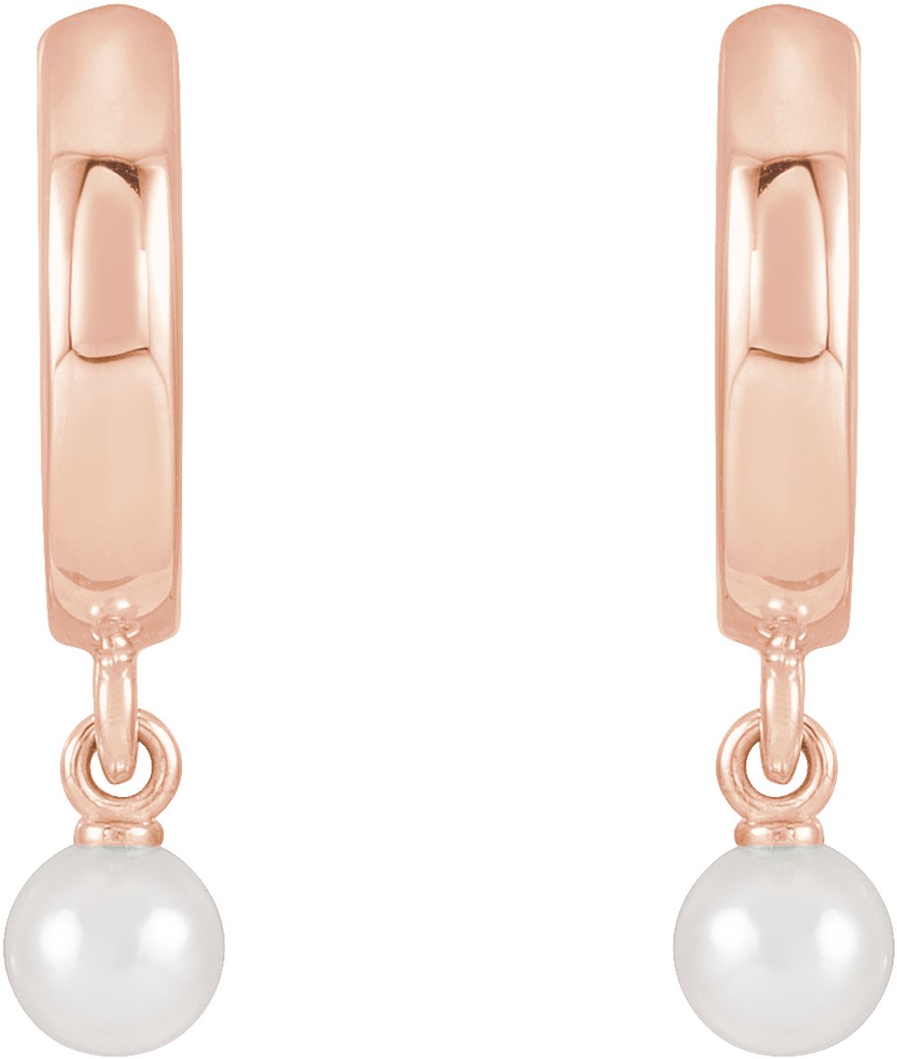 14K Rose Cultured Seed Pearl Hoop Earrings